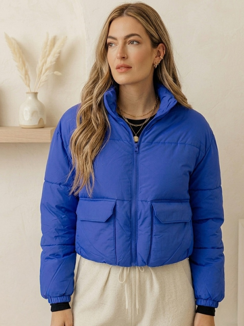 Roolee Blue Puffer Jacket Warm High Neck